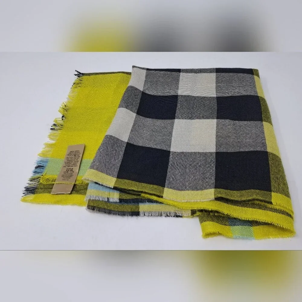 Burberry Women's Scarf Yellow Black Nova Check Silk Cashmere Italy 70" x 20" - Picture 2 of 15